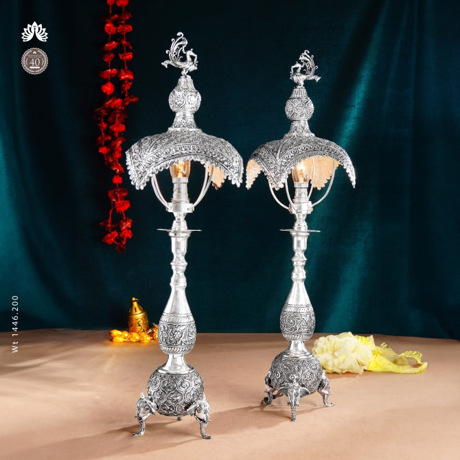 Antique Nakshi Silver Long Deepam