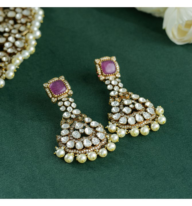 Polki Hanging Earrings with Ruby stone