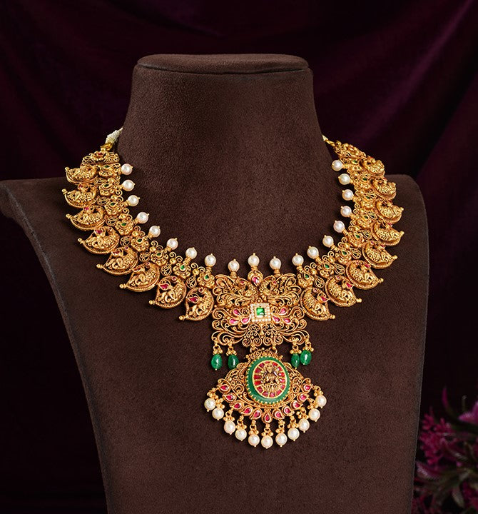 Laxmi Pendant Gold Mango Necklace