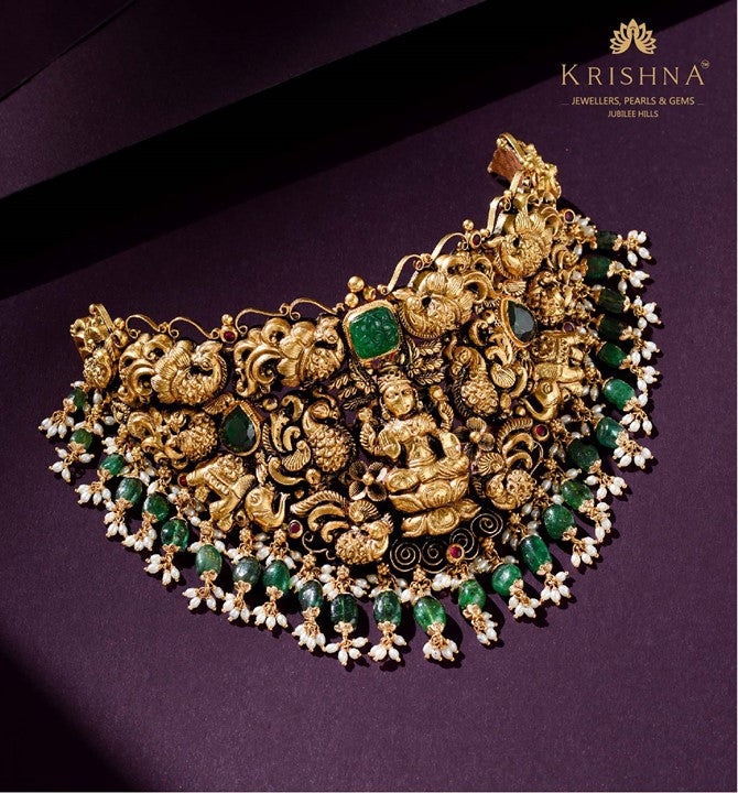 Nakshi Gold Choker in Peacock Laxmi Pattern