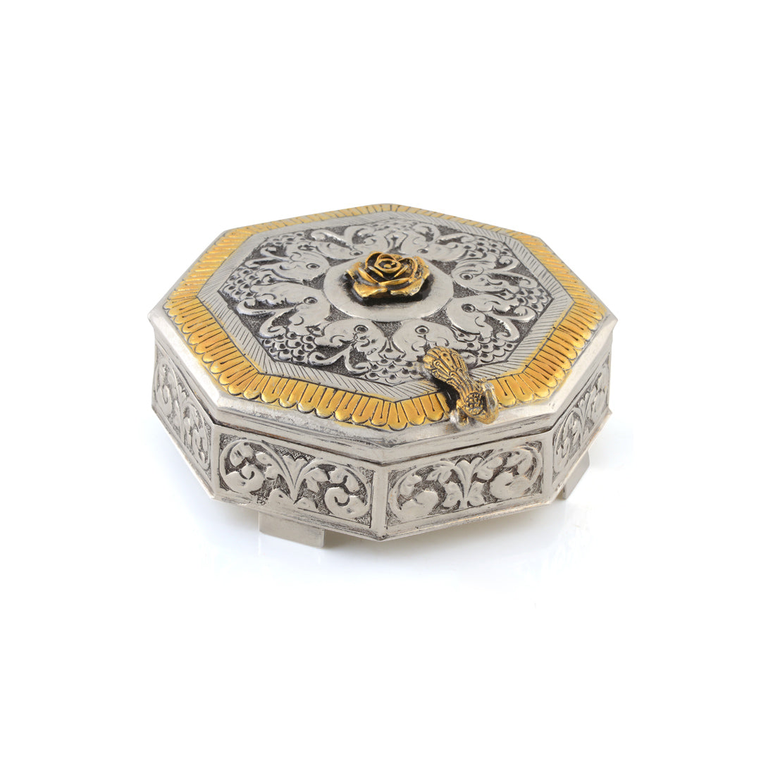 Elegant Silver Pandan Box with Intricate Flower Design - Krishna Jewellers Pearls and Gems