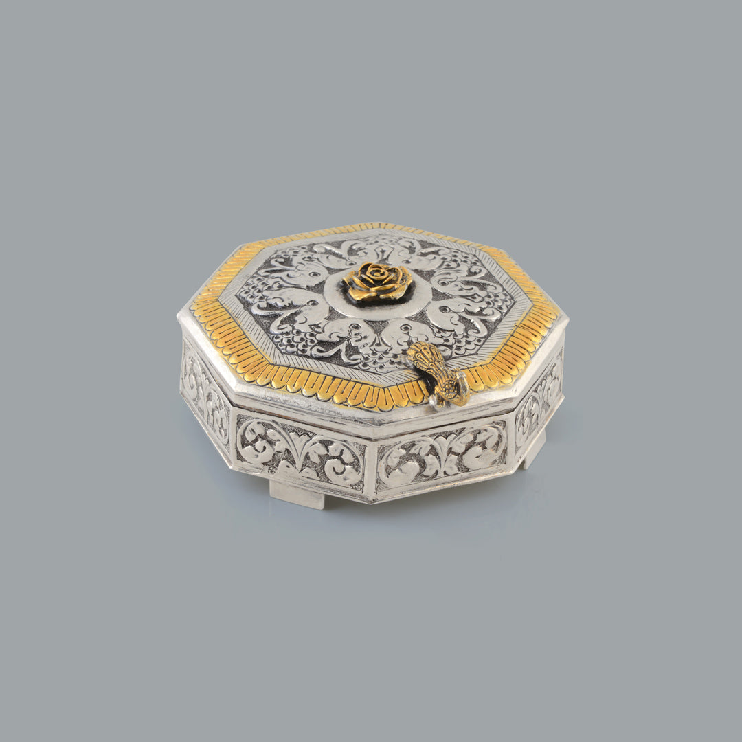 Elegant Silver Pandan Box with Intricate Flower Design - Krishna Jewellers Pearls and Gems