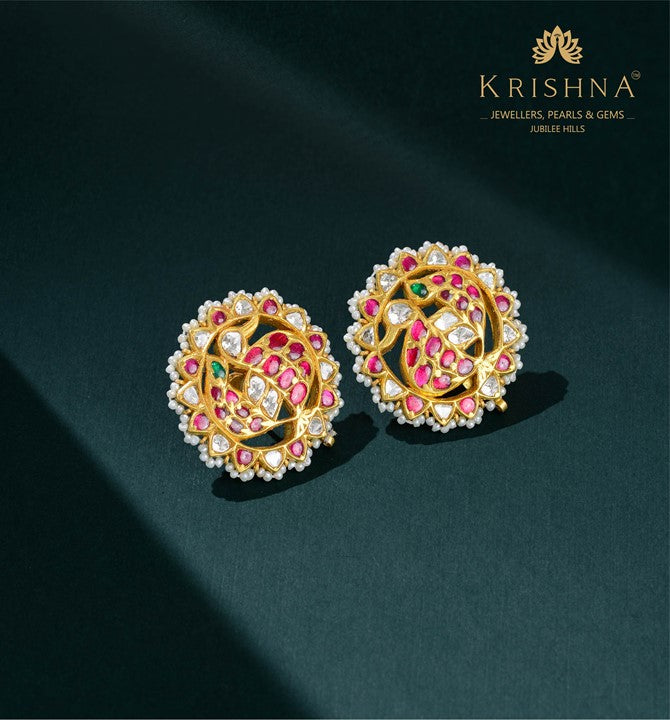 Peacock Motif Kundan Studs