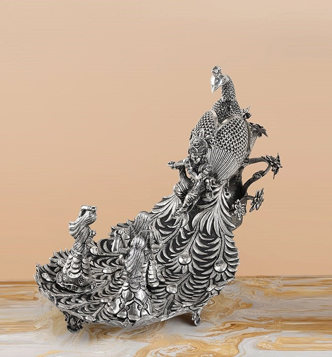 Peacock Silver Show Piece Silver Home Decor