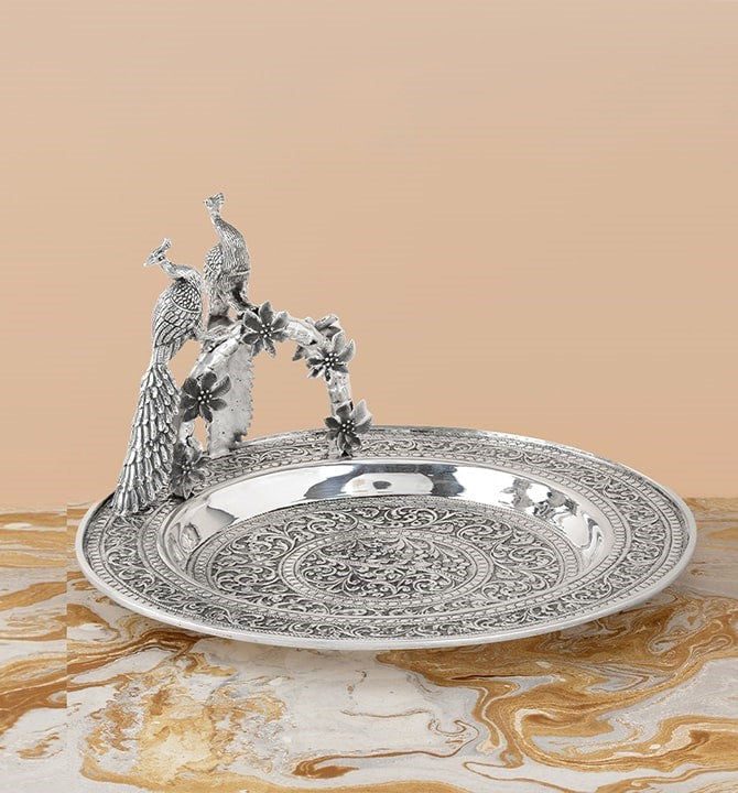 Peacock Silver Pooja Plate