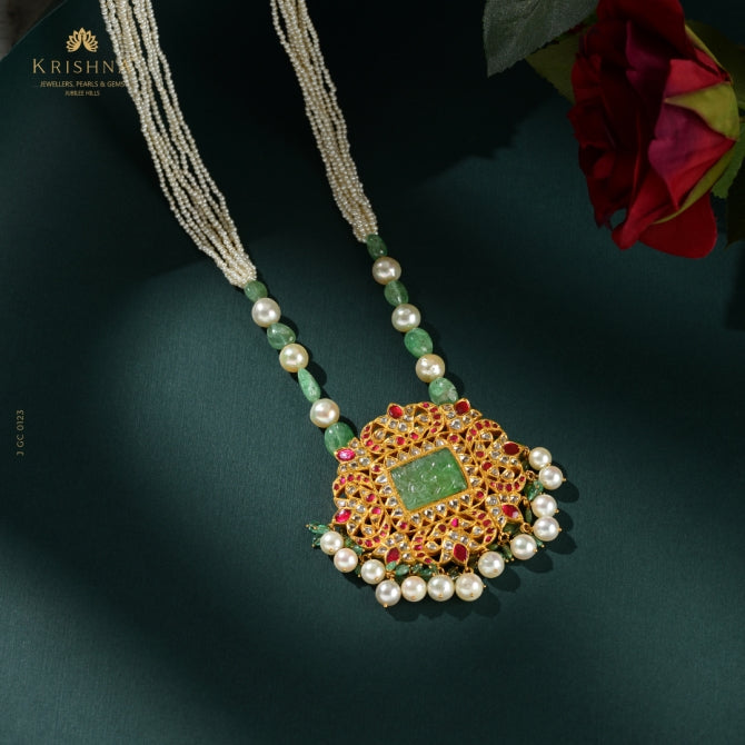 Pearl & Emerald Polki String Necklace