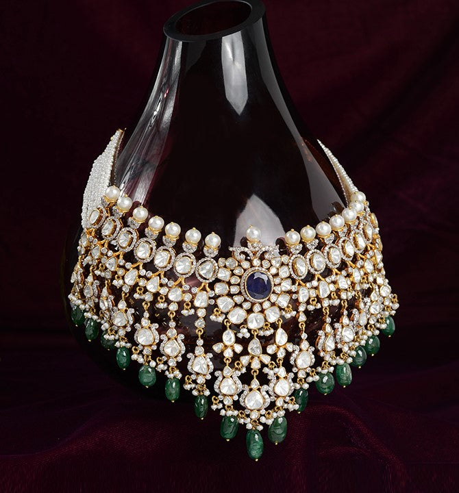 Polki Choker Necklace with Pearls