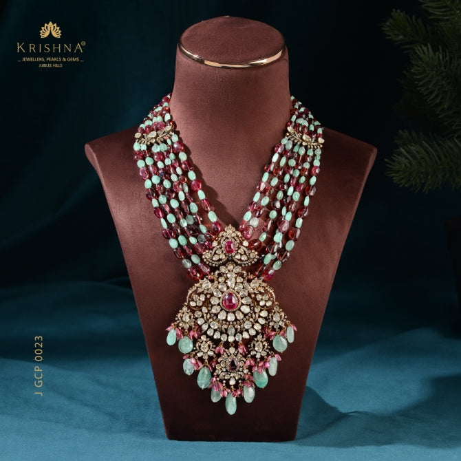 Tourmaline & Russian Emerald Beads Polki Haram