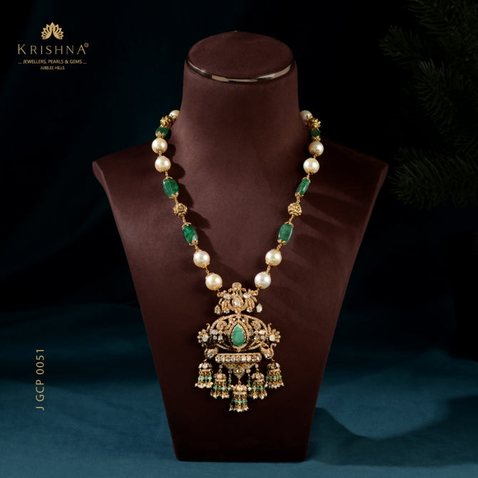 Regal Pearl & Emerald Polki Necklace
