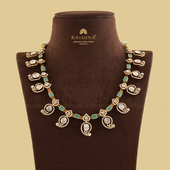 Polki Diamond Necklace in Mango Motif