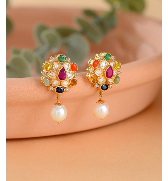 Navaratnam Polki Diamond Stud Earrings