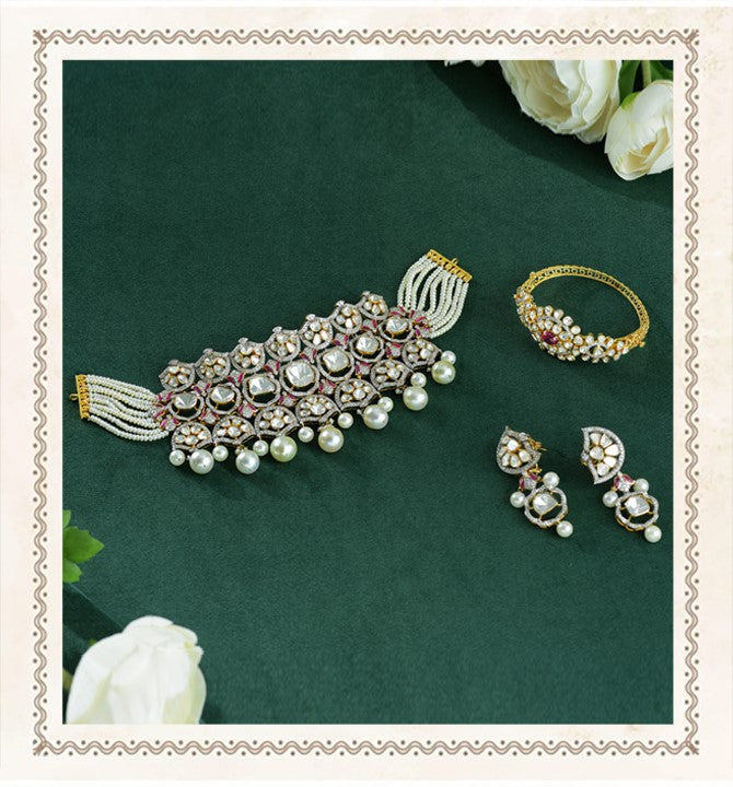 Polki Choker Set in Rose Motif