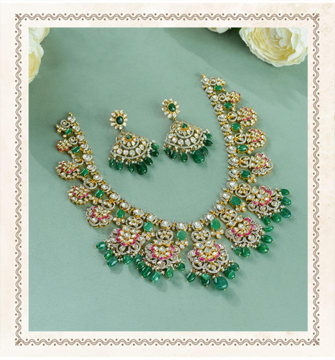 Polki Necklace Set in Floral Motif | JGNK2229