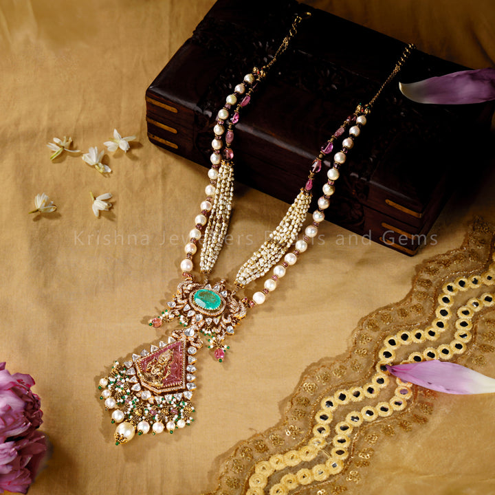 Pearl Polki Diamond Pendant Necklace in 18K Gold – Bridal
