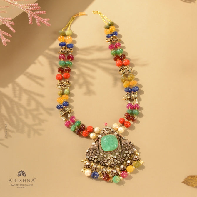 Karbuja Navaratna Beads Polki Necklace
