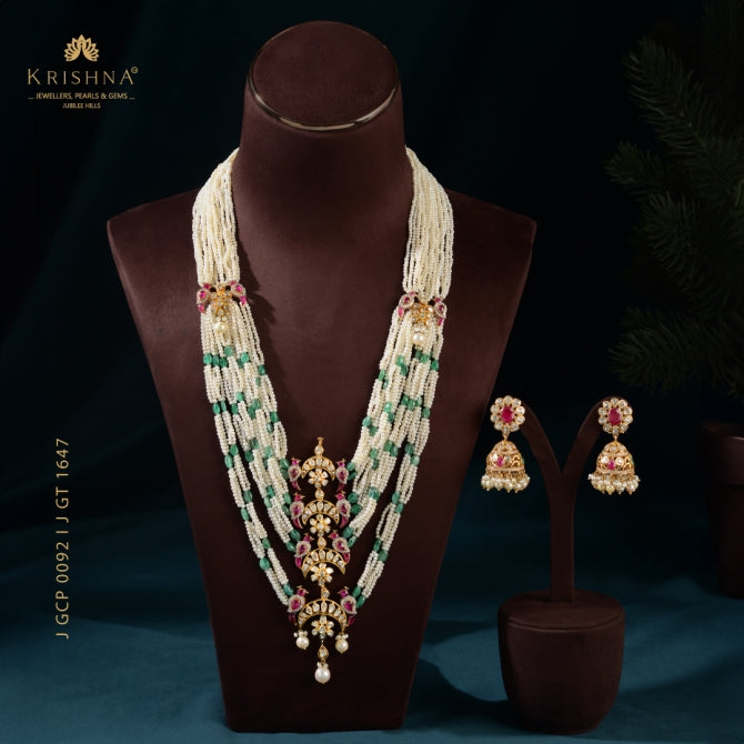 Seed Pearls Haram in Multi Polki Pendant Set
