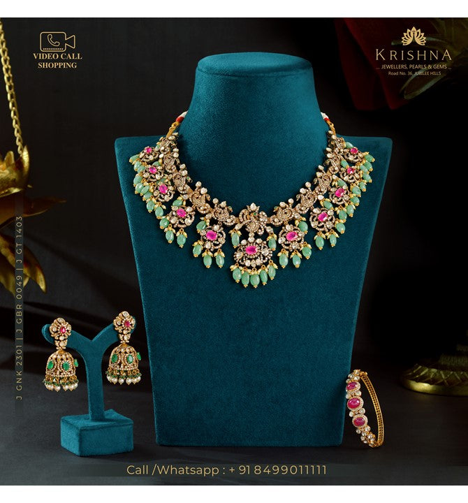 Russian Emerald Beads & Polki Sets