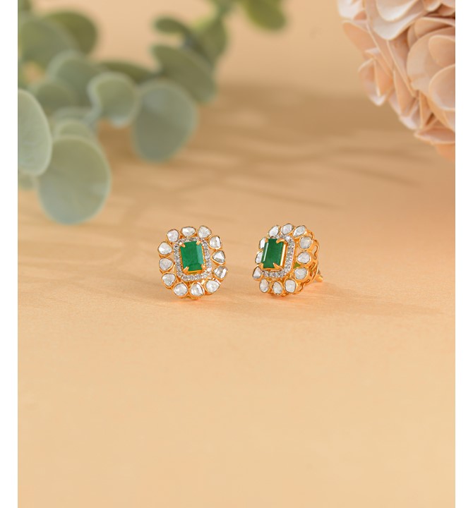 Squaricle Diamond Polki Studs
