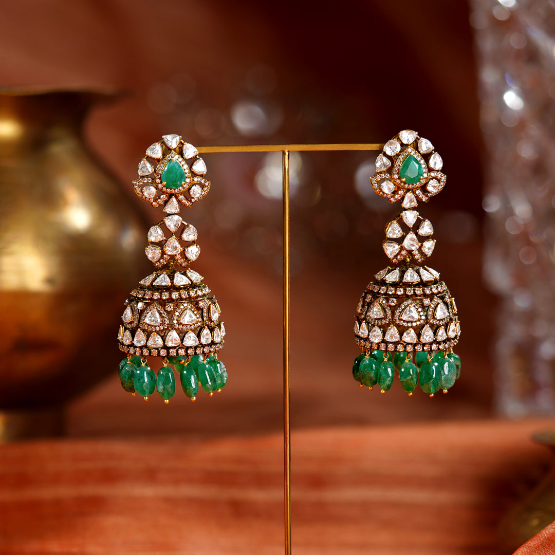 18K Polki Emerald Jhumka Earrings