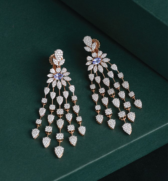 Pressure Setting Fancy Diamond Earrings in Flower Motif