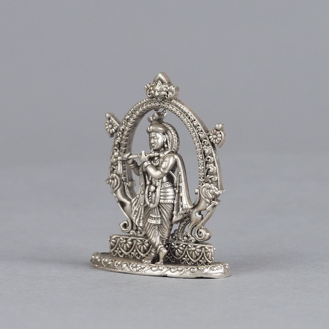 Buy Silver Krishna Idol in Antique Finish Online - Divine & Auspicious
