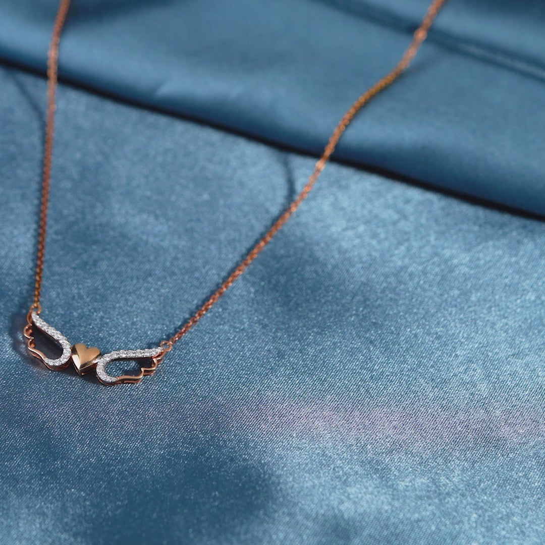 18 Karat RoseGold Chain-Fyling Heart Diamond Pendant