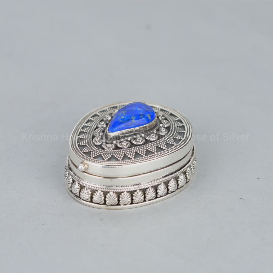 Pear Shape Kumkum Box With Blue Elegance