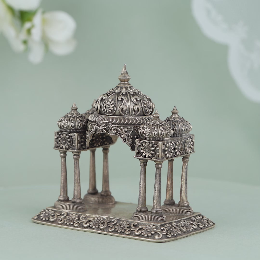 Floral Design Antique Silver Mandir in 92.5