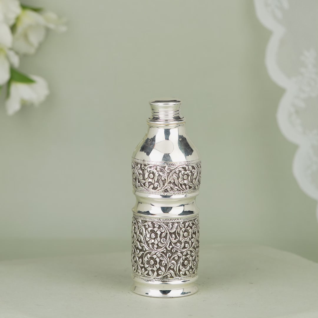 Silver Floral Art Water Bottle