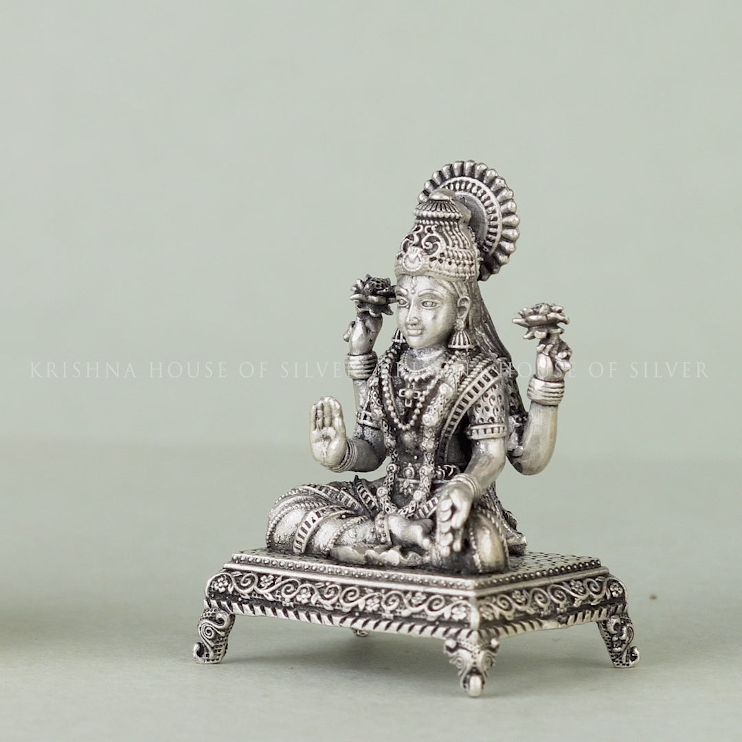 Goddess Lakshmi Silver Idol - Lotus, Prosperity
