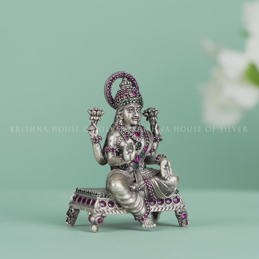 Gemstone Paata Lakshmi Statue - Silver Hindu Goddess
