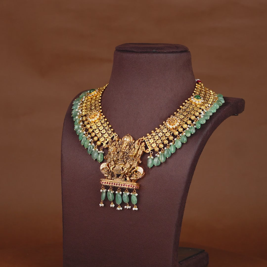 Gold Temple Necklace With Ganesh Pendant