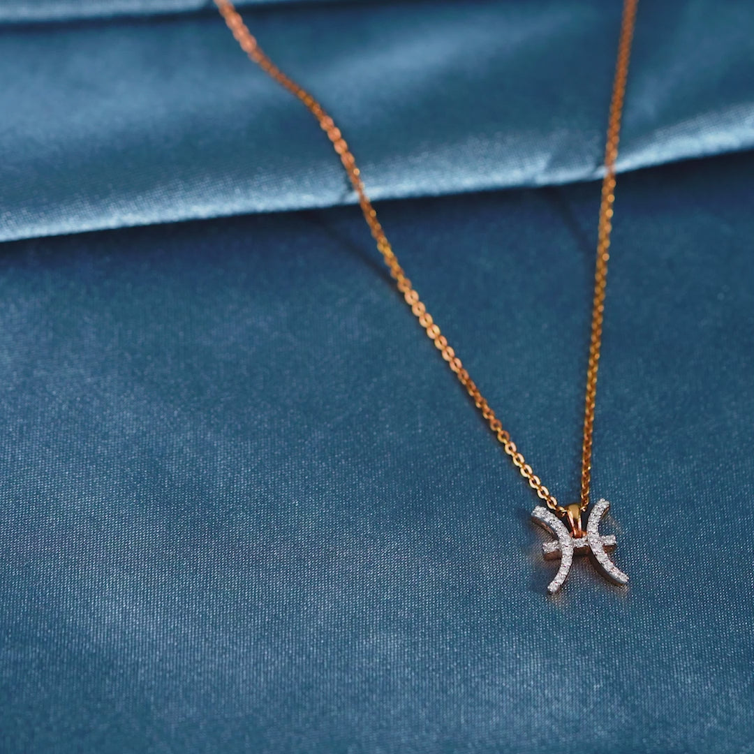 18 Karat Gold Chain-Pisces Zodiac Diamond Pendant