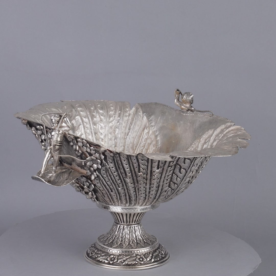 Silver Fruit Bowl With Modern Artwork