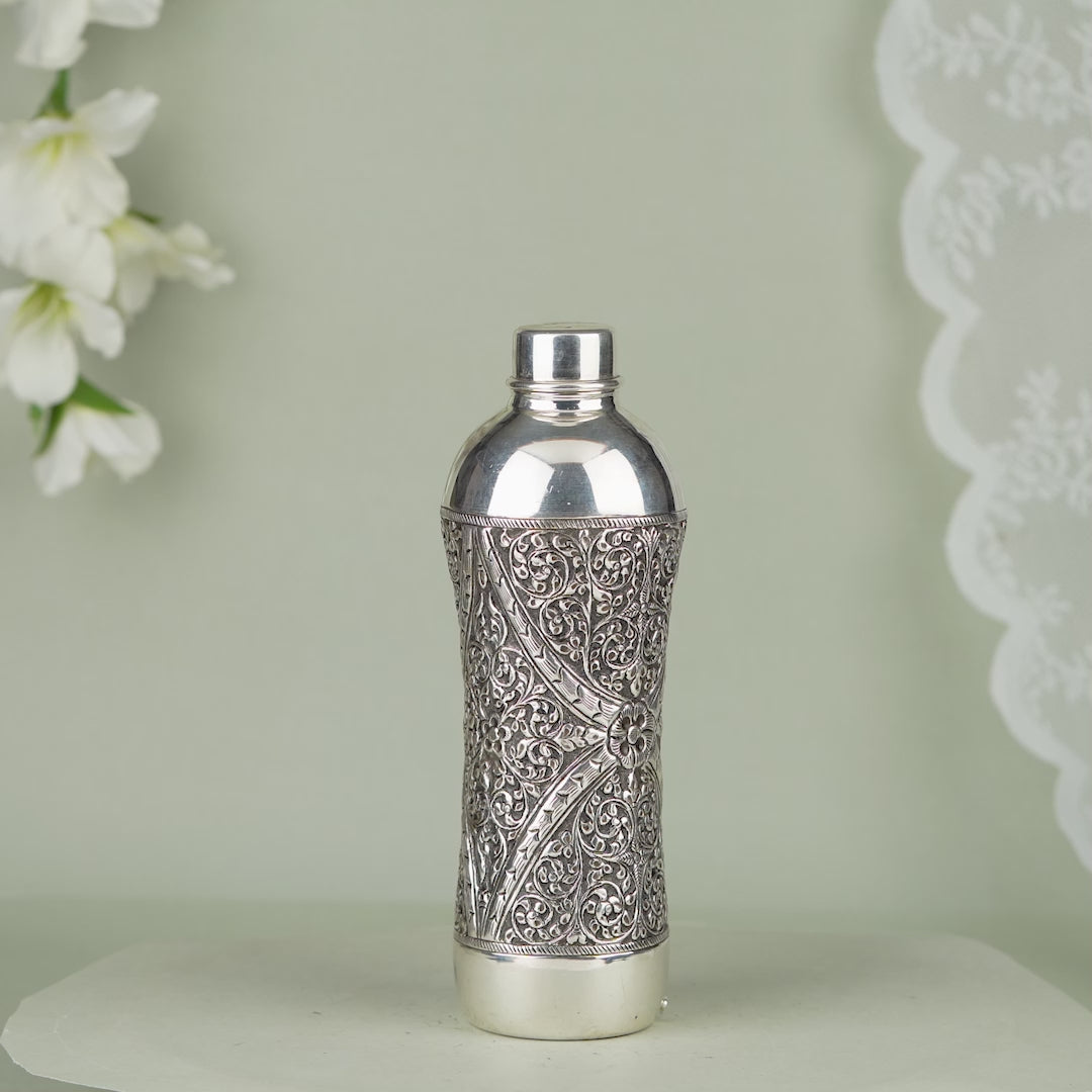 Floral Print Silver Water Bottle