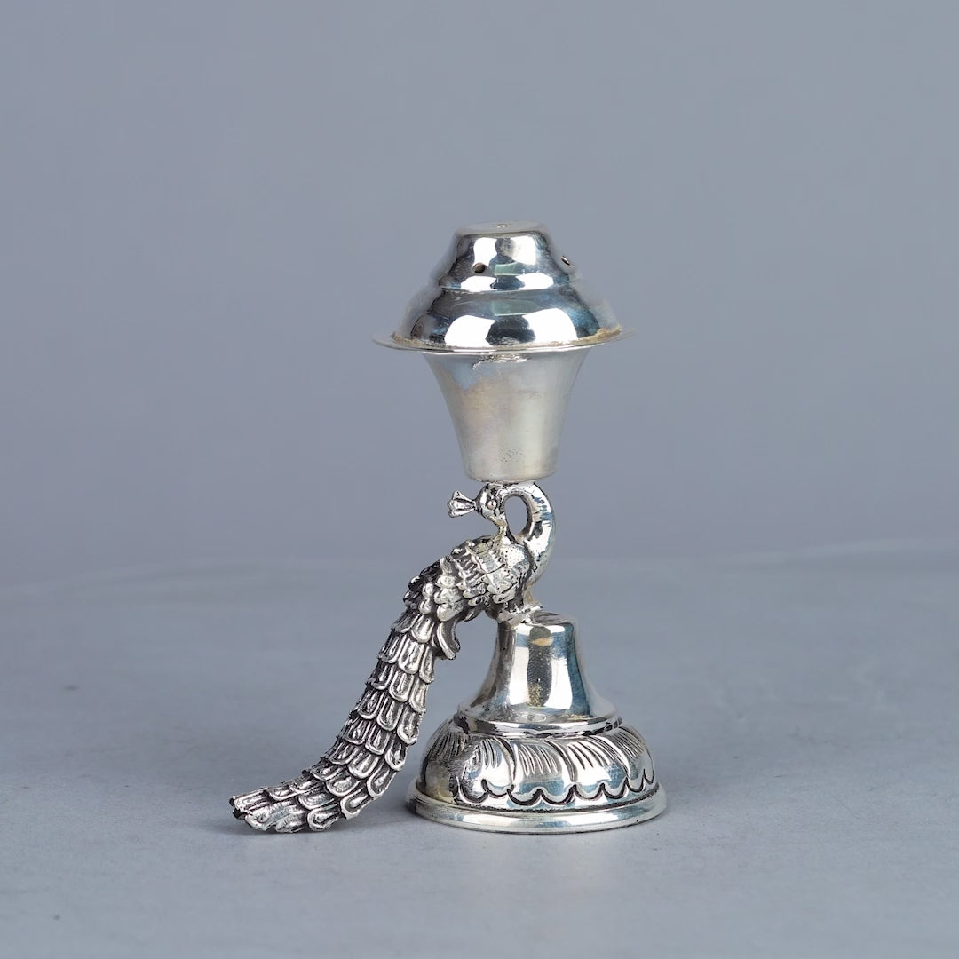 Regal Silver Agarbatti Stand in  Peacock Design