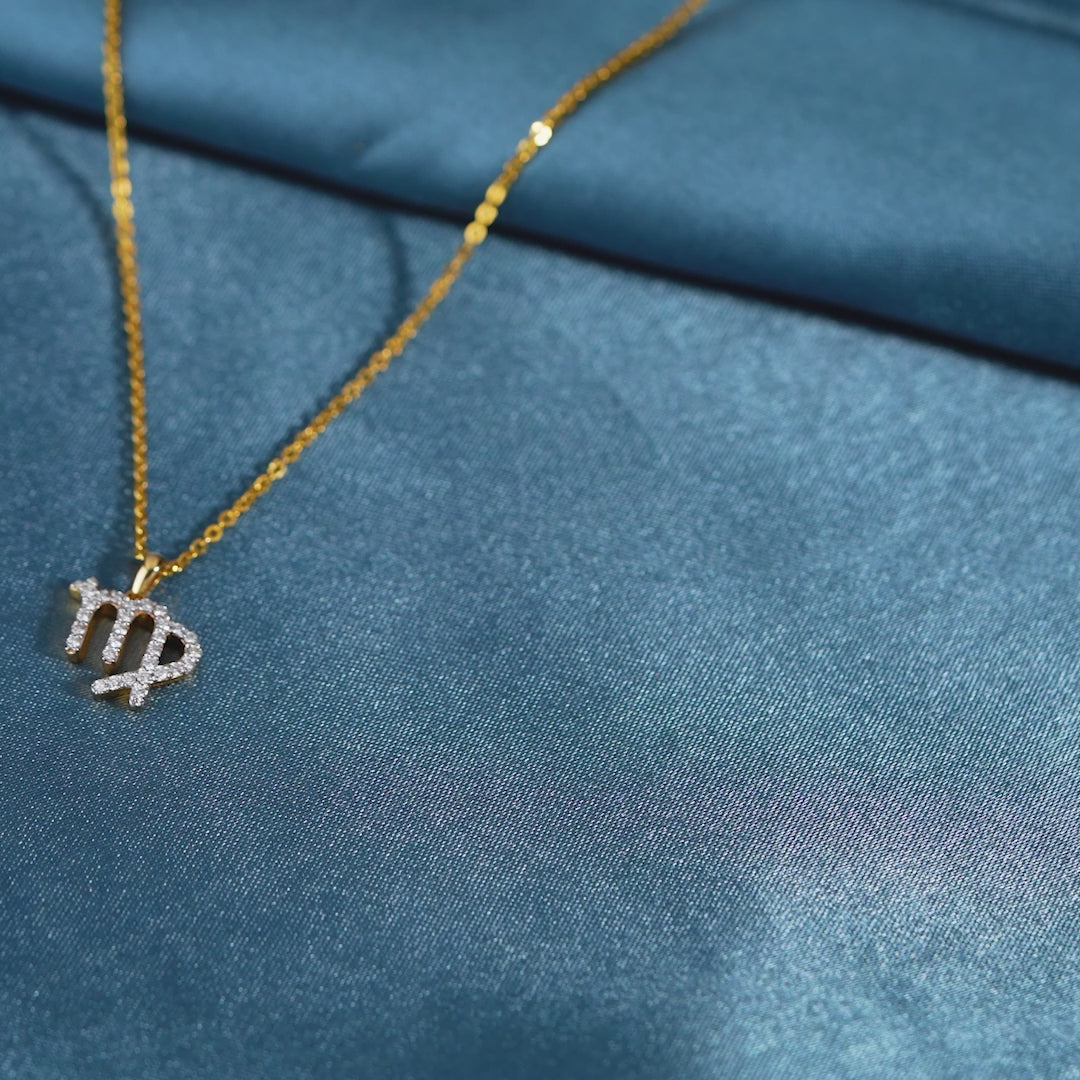 18 Karat Gold Chain-Virgo Zodiac Diamond Pendant