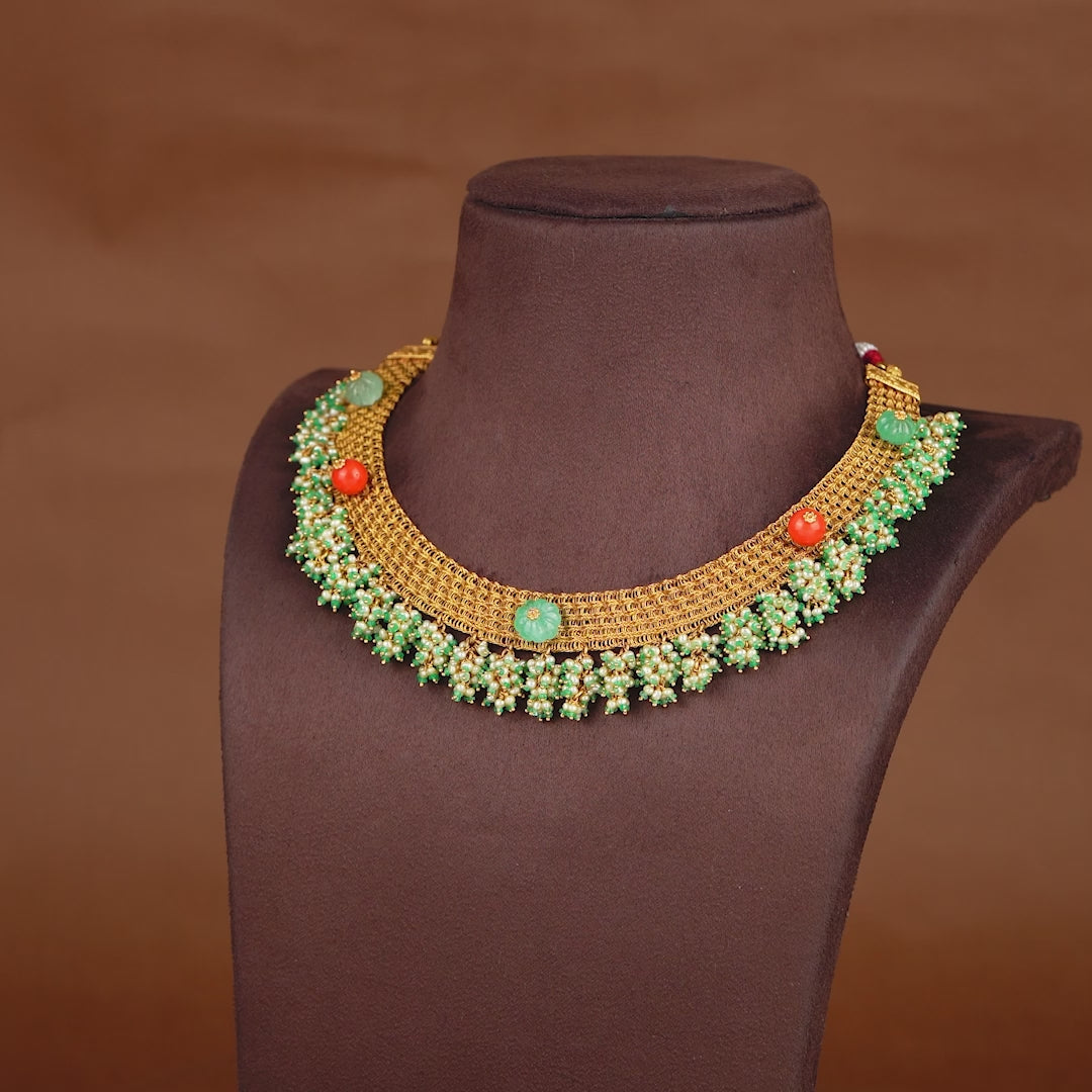 Emerald Gold Mesh Necklace
