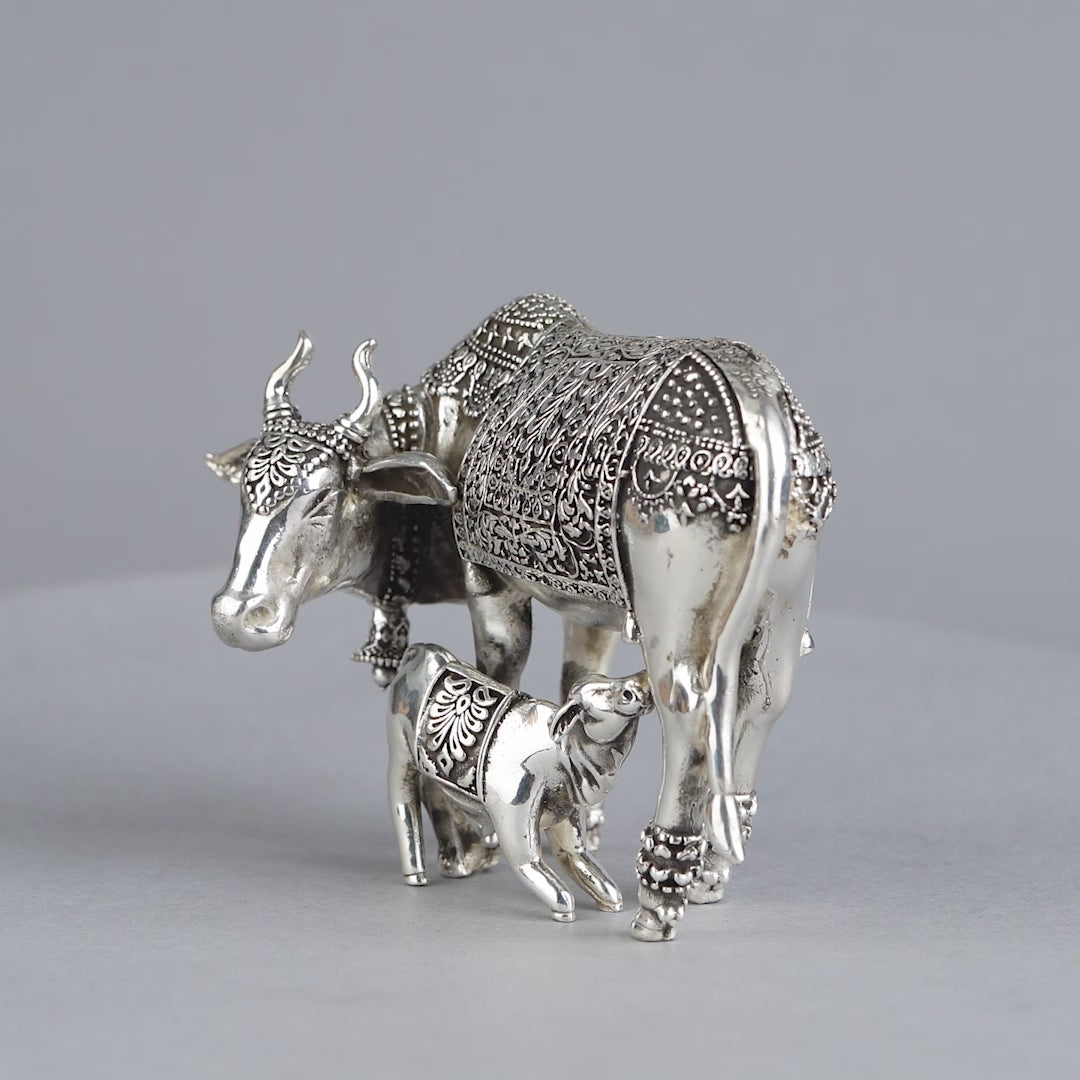 92.5 Pure Silver Kamdhenu Cow Idol Handcrafted