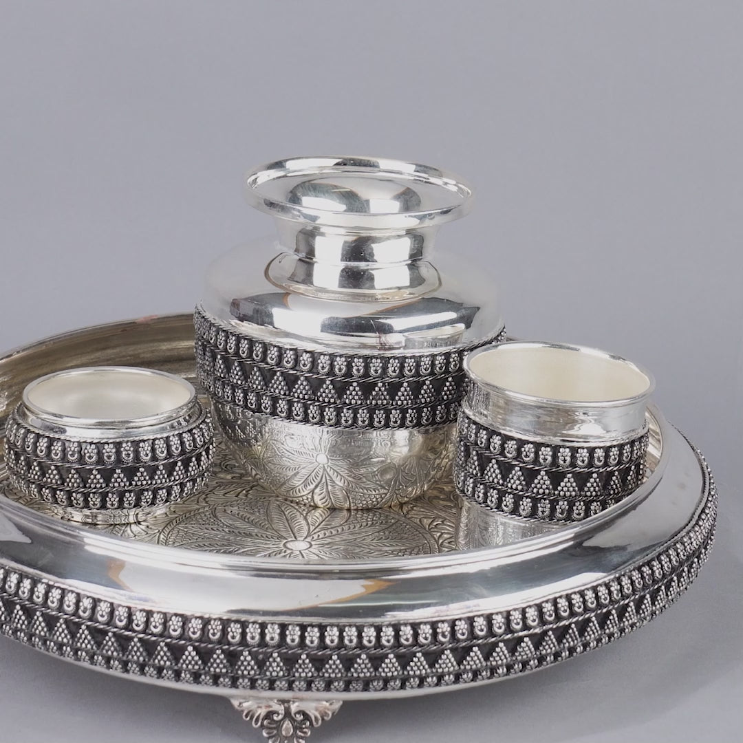 Exquisite Silver Pooja Set in Antique Finish