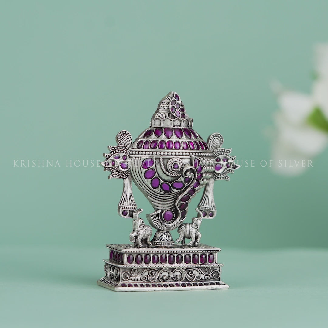 Beautiful Silver Shanku with Elephant Motifs & Gemstone Details
