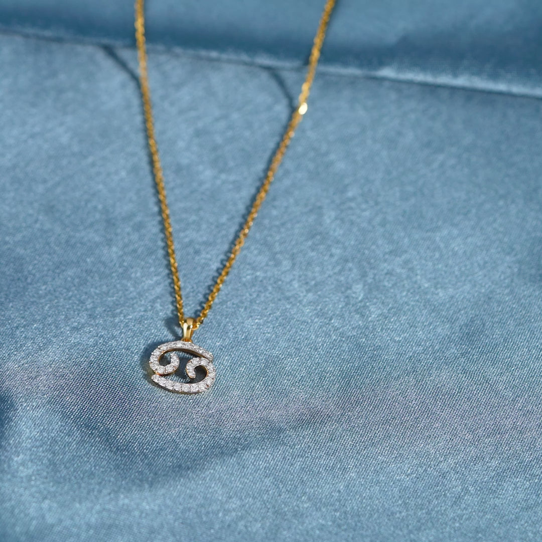 18 Karat Gold Chain  - Cancer Zodiac  Diamond Pendant