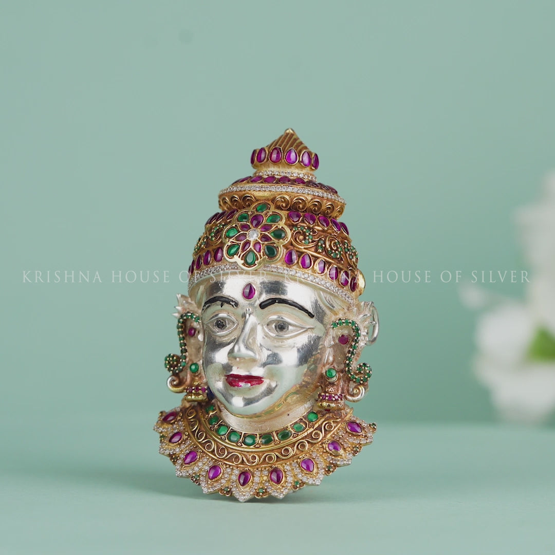 Hindu Goddess Lakshmi Face Mask - Puja Item, Gemstone Adornments