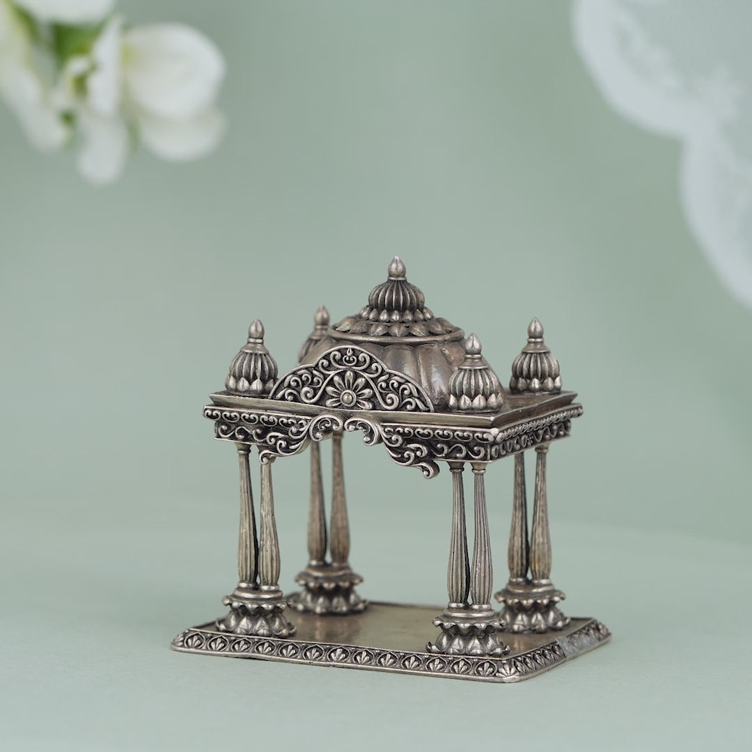 Antique Silver Mandir with Floral Design