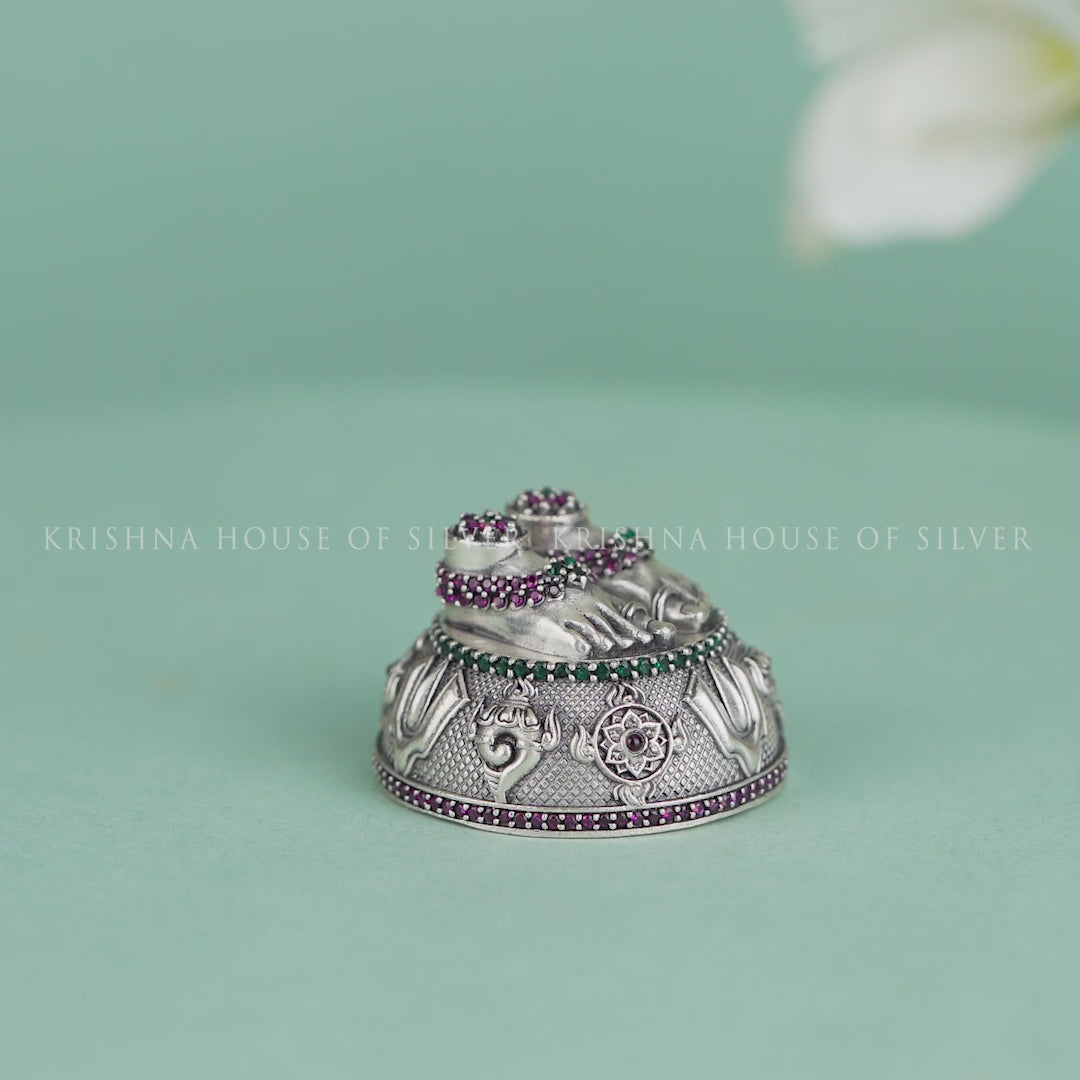 Special Silver Balaji Charan Paduka - Ornate & Embellished with Gemstones