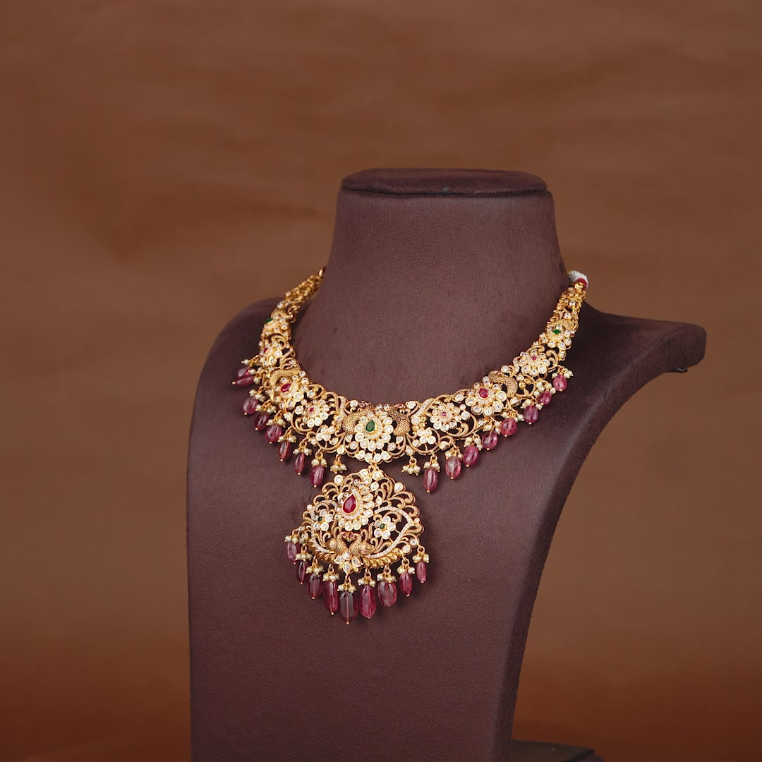 Gold Necklace Tourmaline Beads