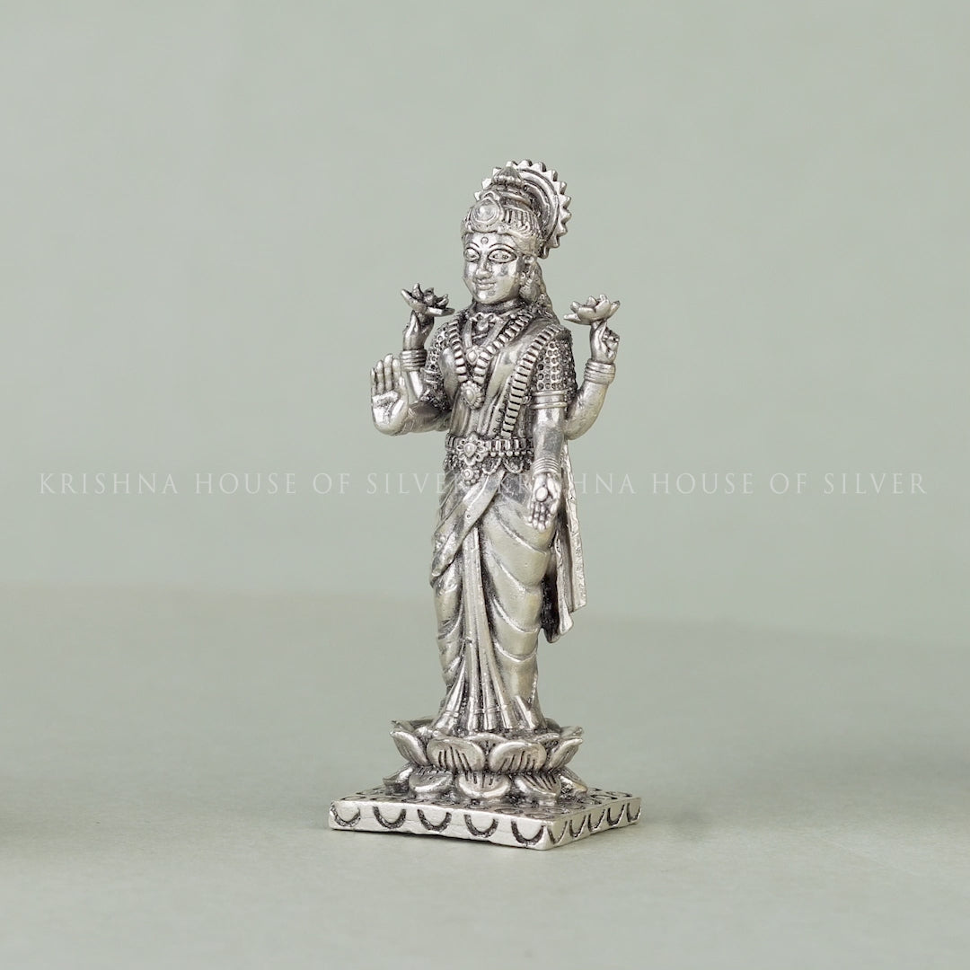Upright Silver Lakshmi Murti - Lotus, Prosperity & Blessings