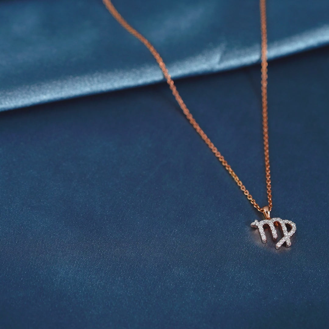 18 Karat Rose  Gold Chain- Virgo Zodiac Diamond Pendant
