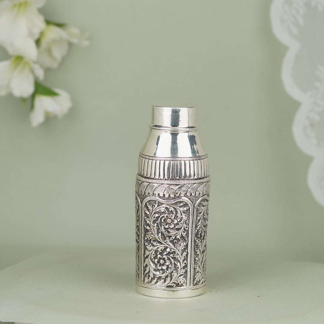 Pure Silver Floral Water Bottle