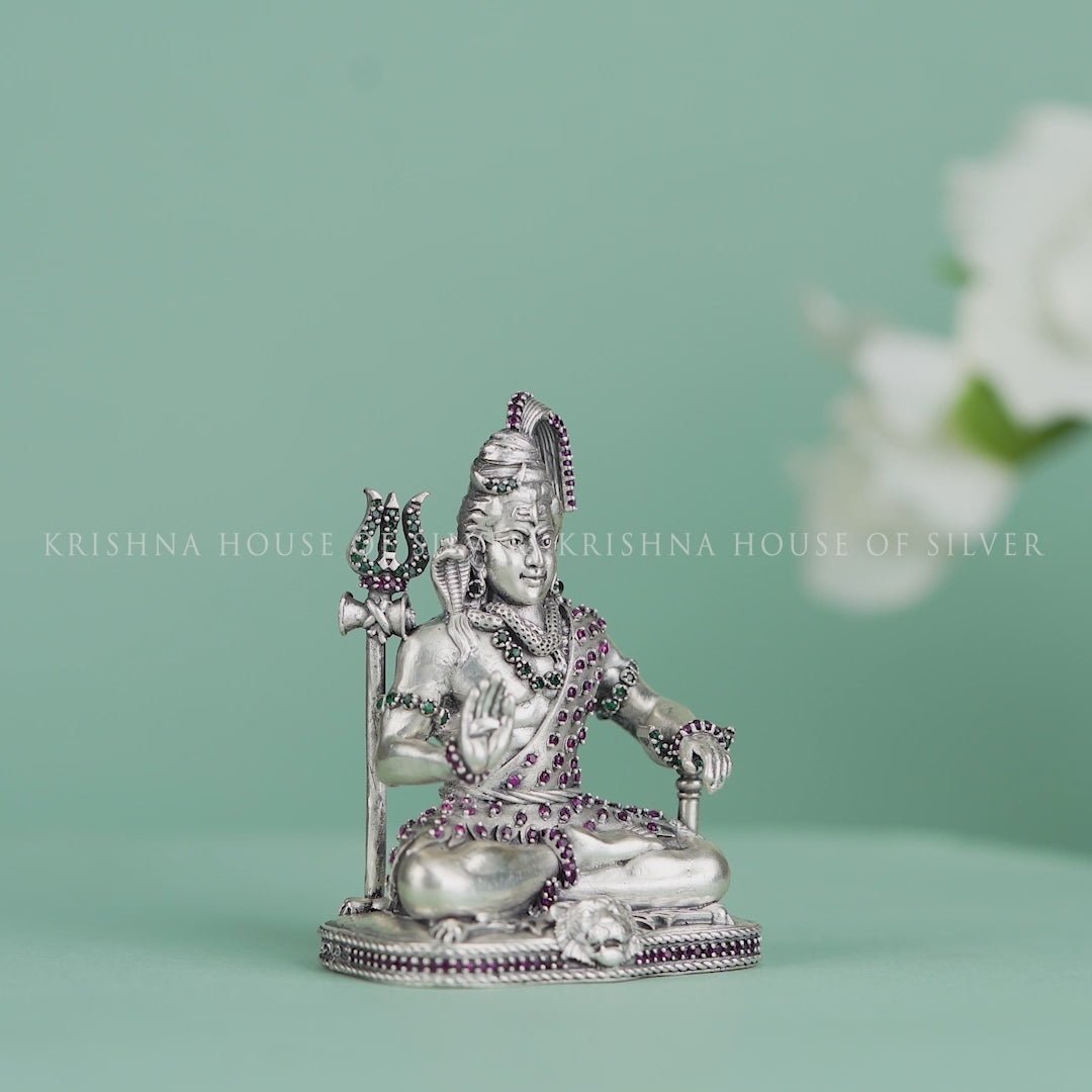 Shiva Idol 92.5 Silver with Gemstone Inlay